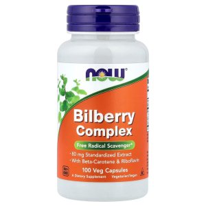 NOW Foods Bilberry (Vaccinium myrtillus)Complex 80 mg with Beta-Carotene &amp; Riboflavin 100 Veg Capsules