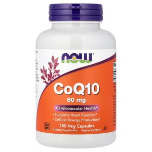NOW Foods CoQ10 60 mg Pharmaceutical Grade, All-Trans Form of CoQ10 Produced by Fermentation 180 Capsules