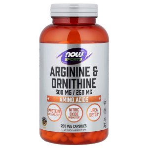 NOW Foods Sports Nutrition Arginine &amp; Ornithine 500/250 mg Amino Acids 250 Veg Capsules