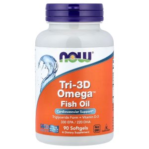 NOW Foods Tri-3D Omega™ Triglyceride Form of Omega-3 Fish Oil + Vitamin D-3 90 Softgels