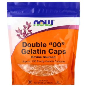 NOW Foods Empty Gelatin Capsules Double "00" Bovine Sourced Filled by Weight 750 Gel Capsules