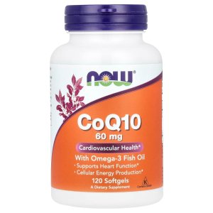 NOW Foods CoQ10 60 mg with Omega 3 Fish Oil Cardiovascular Health 120 Softgels