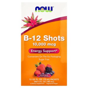 NOW Foods B-12 10,000mcg Shots 0.5 ounce 12 Count Box Mixed Berry