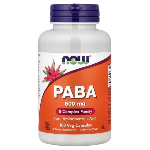 NOW Foods PABA (Para-Aminobenzoic Acid) 500 mg B-Complex Family 100 Capsules