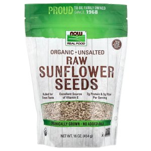 NOW Foods Certified Organic Sunflower Seeds Raw and Unsalted Source of Fiber and Vitamin E Hulled for Great Tastry 454 g