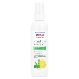 Now Foods Essential Oils Mind that Energy Aroma Mist 4 Fl. Oz - Peppermint Lemon Frankincense Rosemary Lavender Sandalwood  Aromatherapy Organic,Beige