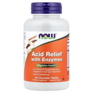 NOW Foods Acid Relief with Enzymes Xylitol Sweetened, Digestive Health 60 Chewables