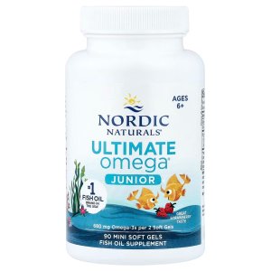 Nordic Naturals Ultimate Omega Jr. Strawberry - 90 Mini Soft Gels - 680 Total Omega-3s with EPA &amp; DHA - Brain Health Mood Learning