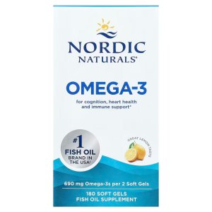 Nordic Naturals Omega-3 690mg Fish Oil EPA &amp; DHA, Lemon  | Omega-3 fish oil supports immune, brain &amp; heart health 180 Softgels