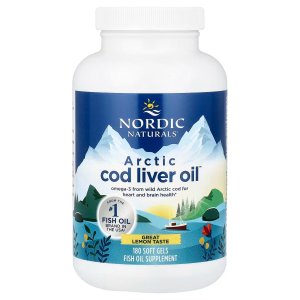 Nordic Naturals Arctic Cod Liver Oil Lemon - 180 Soft Gels - 750 mg Total Omega-3s with EPA &amp; DHA - Heart &amp; Brain Health Healthy Immunity Overall Wellness 180 Soft Gels