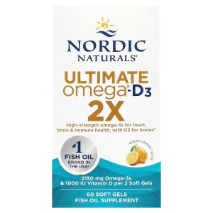 Nordic Naturals Ultimate Omega 2X w/Vitamin D3 2150mg EPA+DHA - 60 Count | Omega-3 + vitamin D3 in one 2150mg EPA+DHA + 1000 IU D3 for heart brain &amp; immune health.