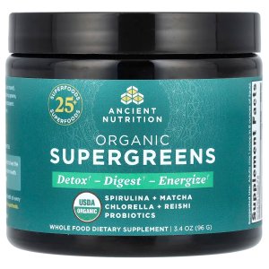 Ancient Nutrition Organic Super Greens Powder with Probiotics – Spirulina, Organic Greens Supplement