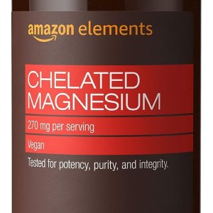 Amazon Elements Chelated Magnesium – 270mg per Serving, Vegan