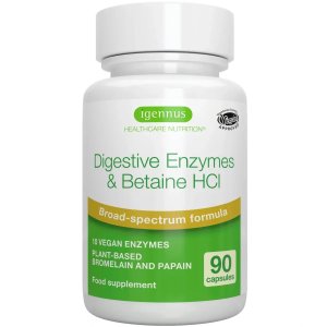 Igennus Broad Spectrum Digestive Enzymes &amp; Betaine HCl | 90 Vegan Capsules