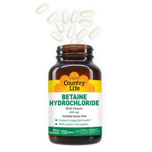 Country Life Betaine Hydrochloride with Pepsin 600mg | 250 Tablets