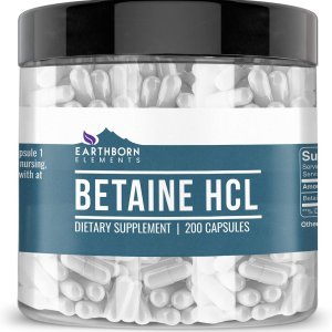 Earthborn Elements Betaine HCL 200 Capsules | Pure Formula with No Fillers