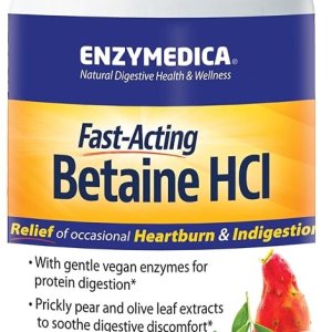 Enzymedica Betaine HCl for Men &amp; Women | Indigestion Support | 120 Capsules