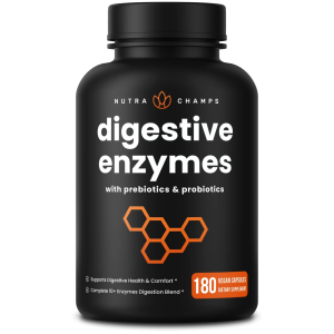 NutraChamps Digestive Enzymes with Prebiotics &amp; Probiotics | 180 Vegan Capsules