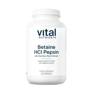 Vital Nutrients Betaine HCl Pepsin with Gentian Root | 225 Capsules