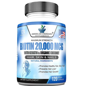 American Standard Biotin 20,000mcg with Keratin, Coconut &amp; Zinc | 120 Vegan Capsules