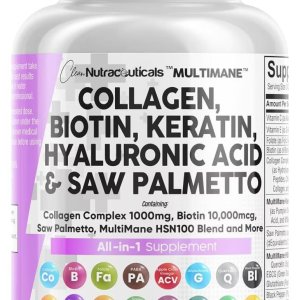 Clean Nutraceuticals Collagen Pills 1000mg | Biotin 10000mcg &amp; Keratin | 90 Count
