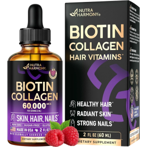 Liquid Biotin &amp; Collagen 60,000mcg | Hair Growth Support Supplement