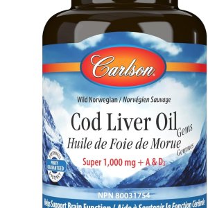 Carlson Cod Liver Oil Gems 1000mg | 250mg Omega-3 + Vitamins A &amp; D3 | 100 Softgels
