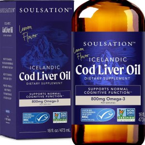 SOULSATION Icelandic Cod Liver Oil Liquid | Lemon | 16 oz | Vitamins A &amp; D