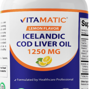 Vitamatic Cod Liver Oil 1250mg | Icelandic Fish Oil | Lemon | 120 Count